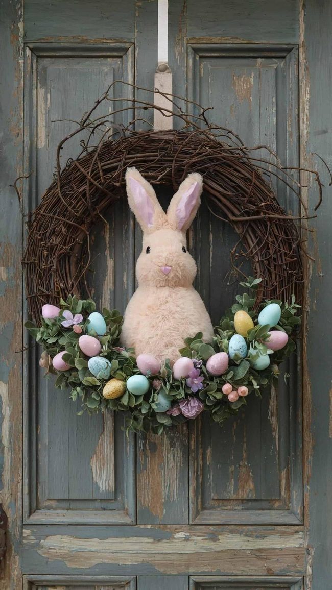 Touchable Pastel Bunny Wreath