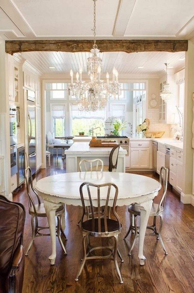 Crystal Chandelier Farmhouse Dining