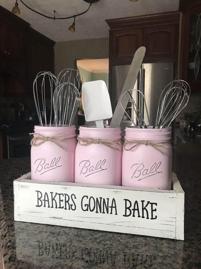 Pink Burlap Kitchen Storage