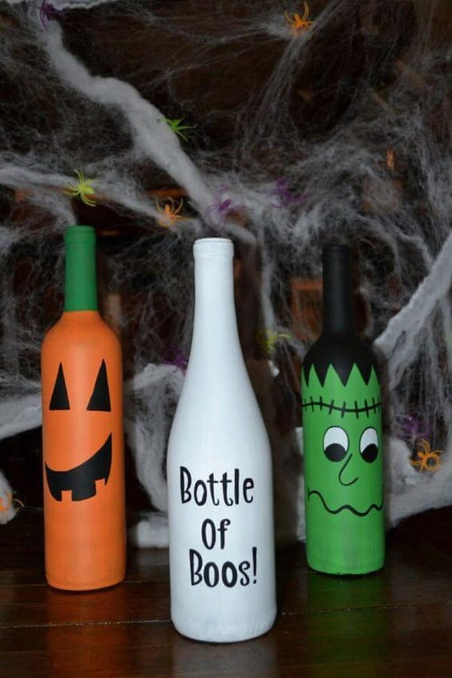 Orange And Green Halloween Glass Bottles