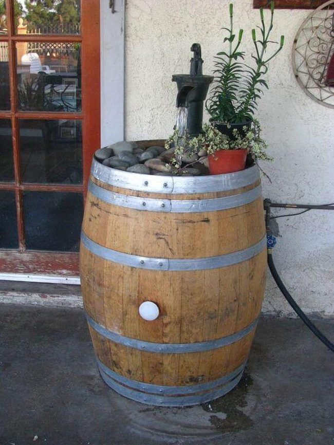 Wine Barrel Water Feature Wood