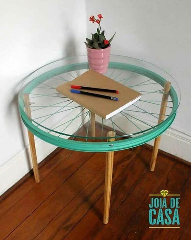 Bicycle Wheel Glass Table