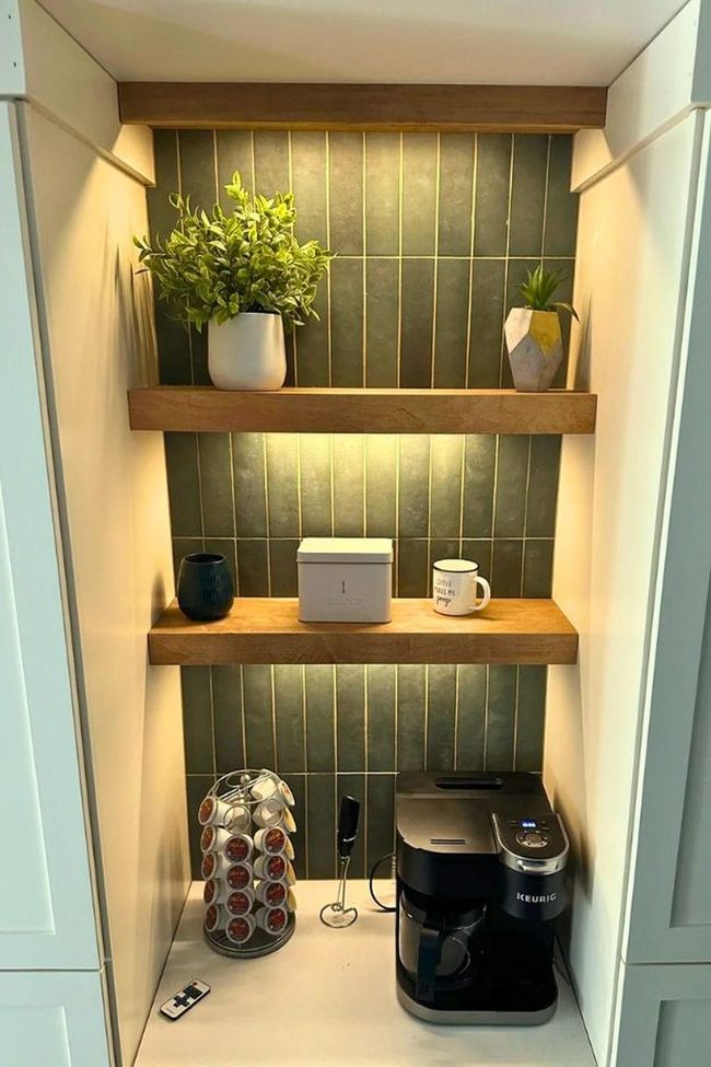 Backlit Timber Shelves Coffee Display