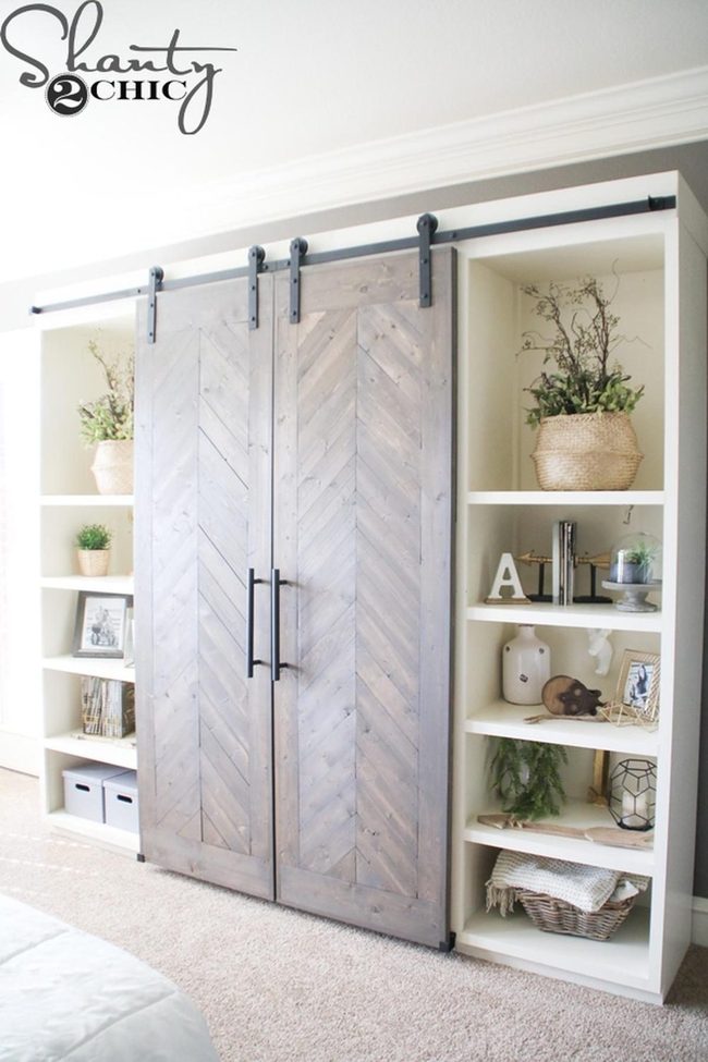 Sliding Barn Doors With Chevron Shelving