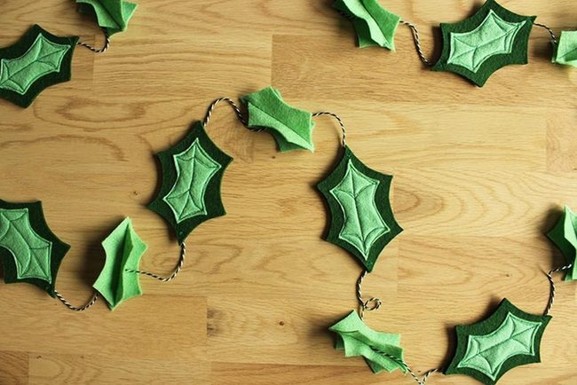 Green Felt Leaves On Twisted Cord