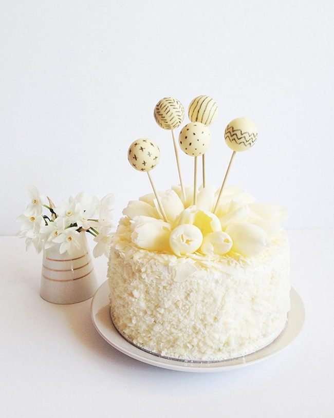 White Coconut Cake With Floral Details