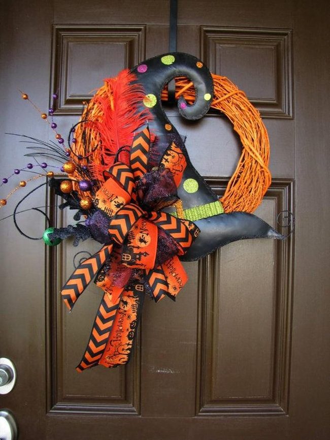 Orange Twig Wreath With Polka Dot Hat