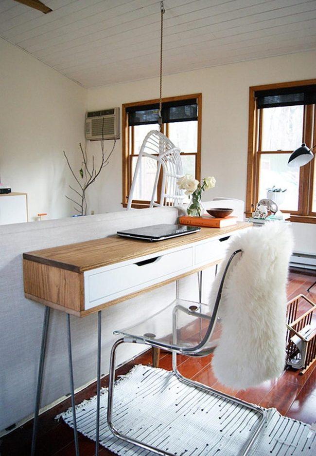 Sunlit White Office With Wood Details