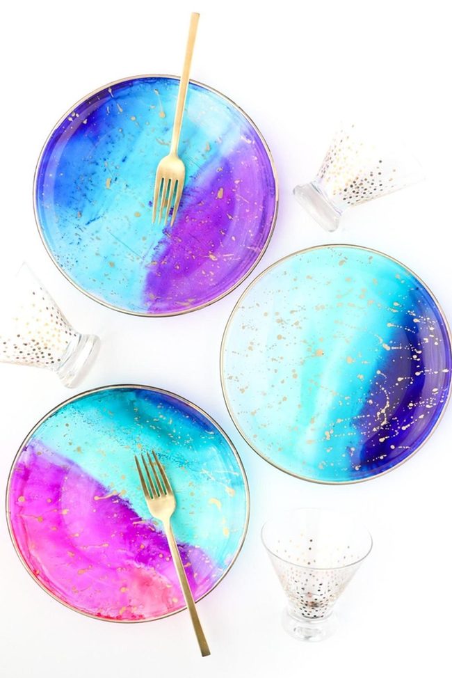 Gold-Rimmed Ceramic Plates Gleaming