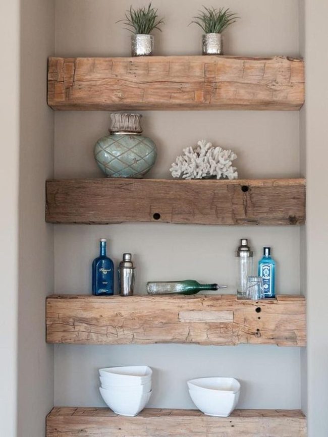 Green Plants Silver Pots Wooden Shelves