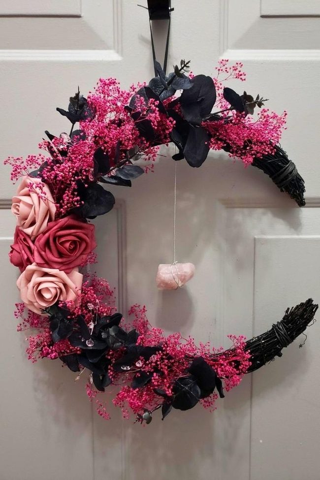 Purple Crescent Moon Black Roses