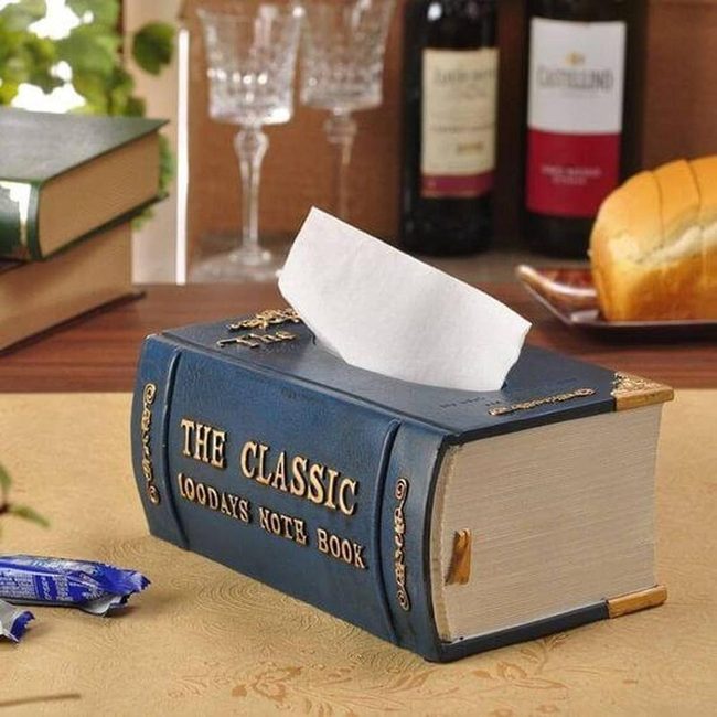 Navy Leather Book Tissue Dispenser