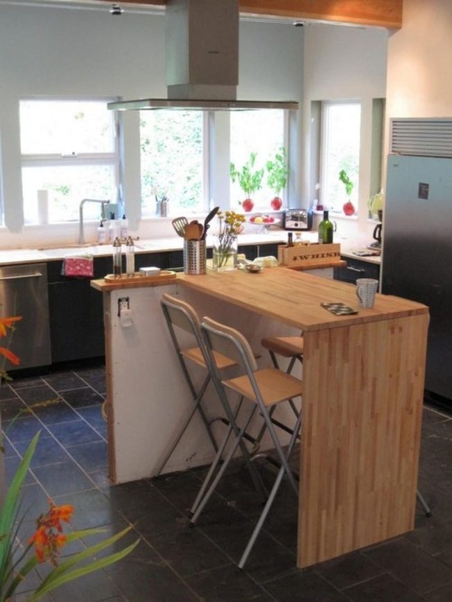 Wooden Island Kitchen With Steel And Green