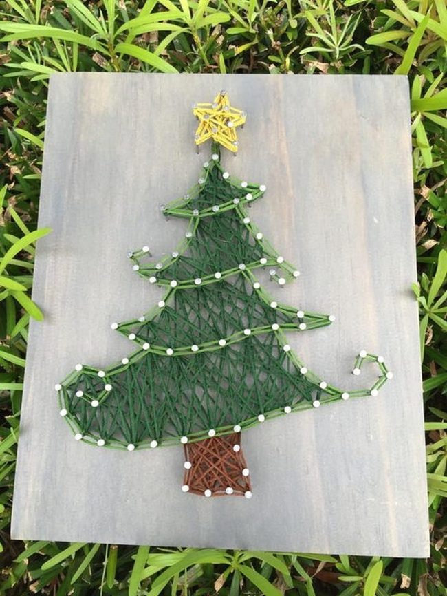 Green String Trees On Gray Wood