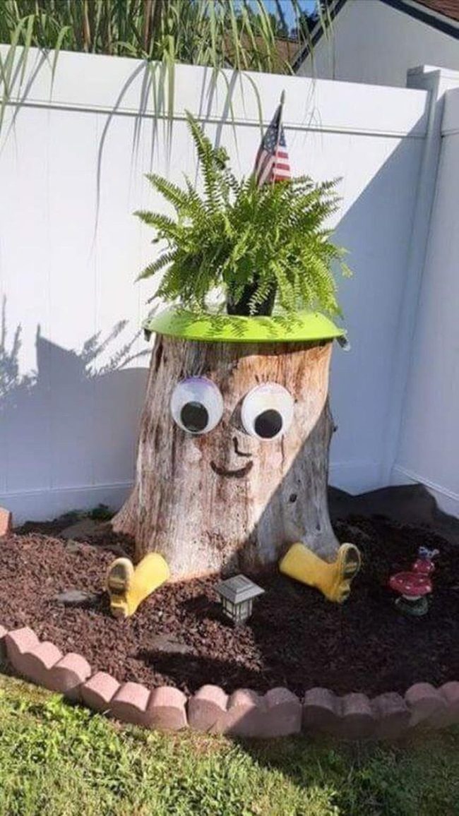 Googly Eyes Tree Stump Garden