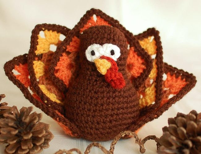 Handmade Crochet Turkey Centerpiece