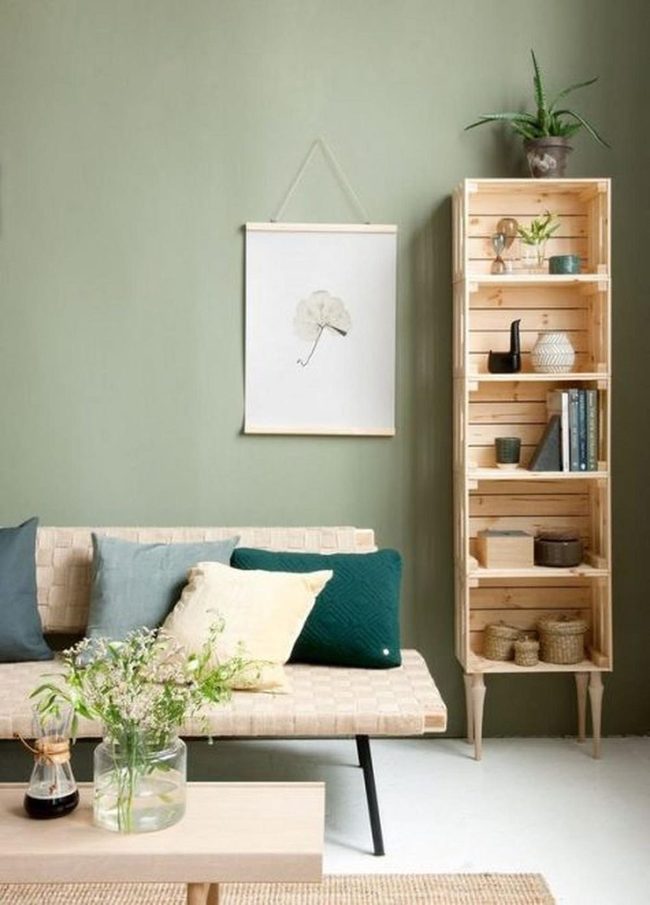 Green Walls Fresh Flowers Light Wood