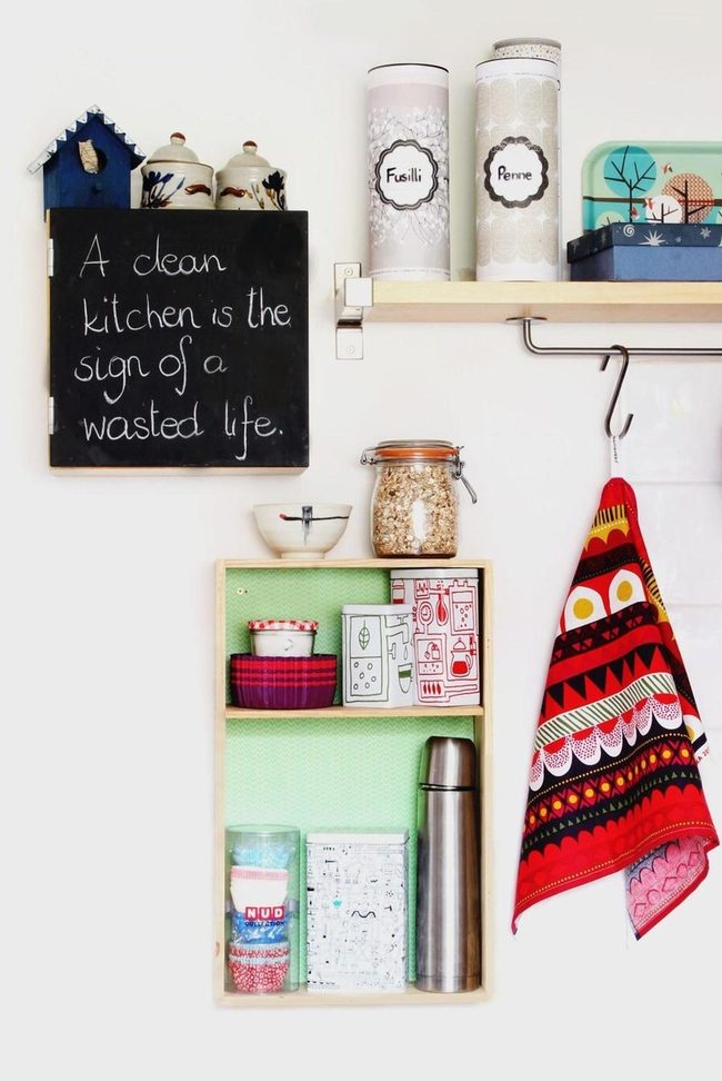 Wooden Shelves With Labeled Pasta Jars