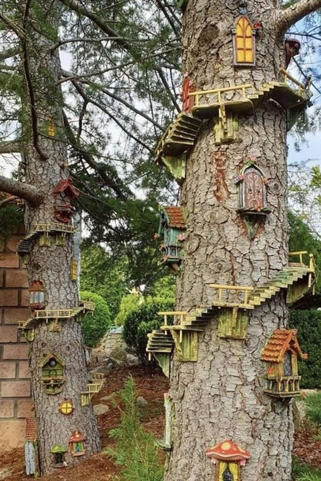 Tiny Wooden Houses In Trees