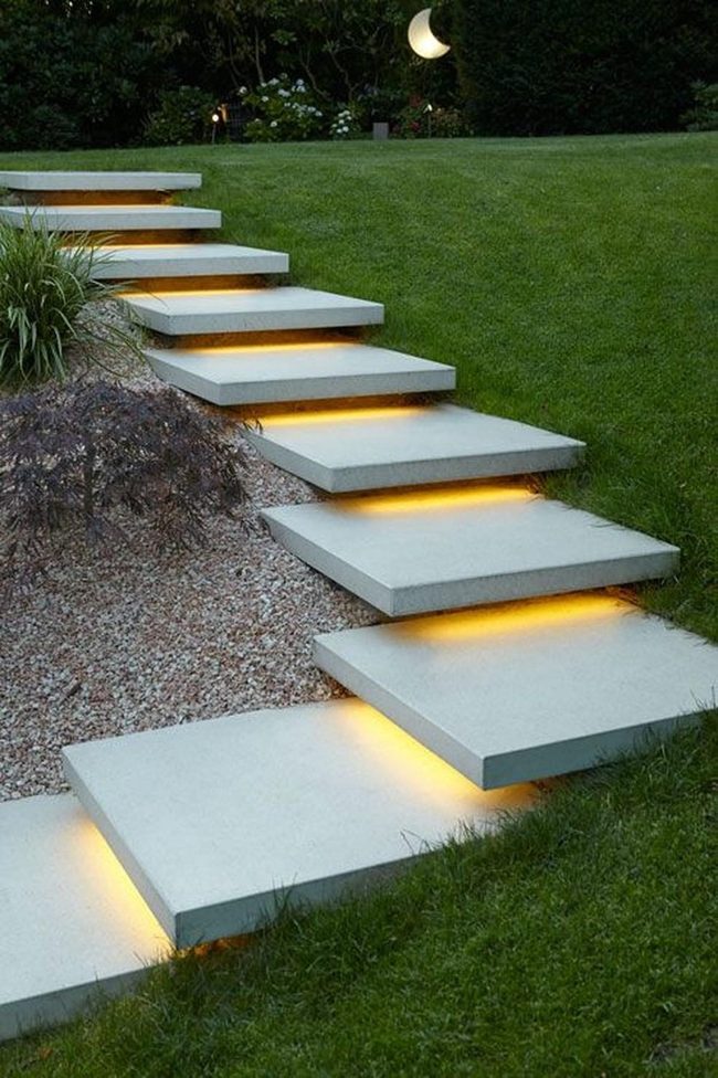 Gray Concrete Steps Into Green