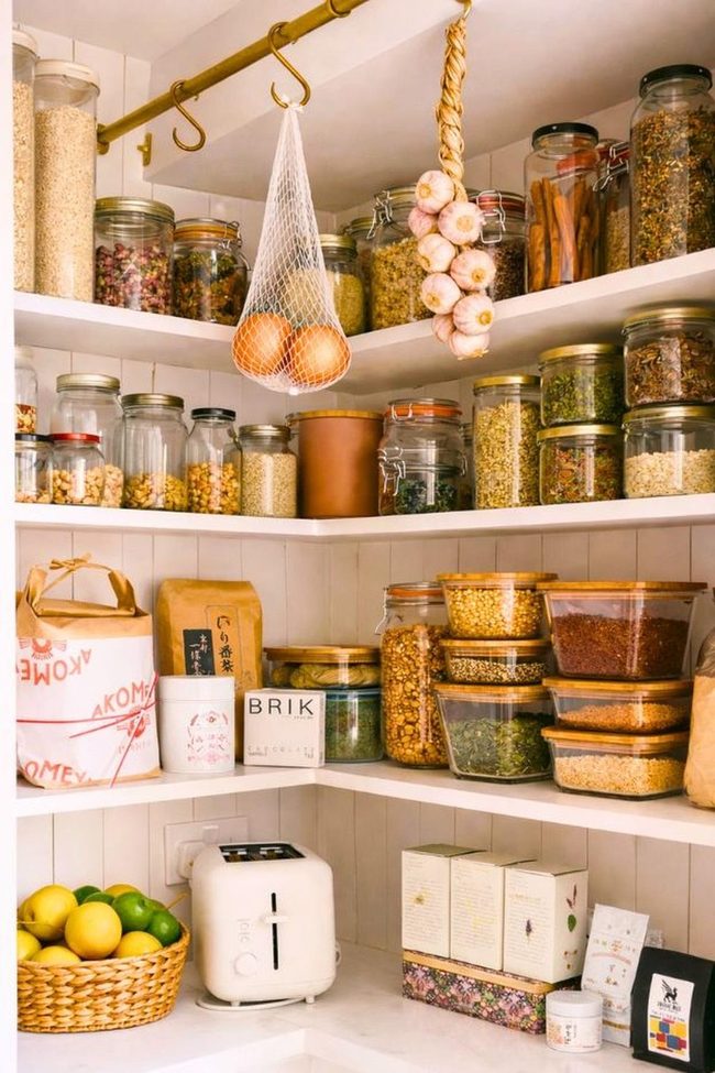 Cream Shelves, Glass Jars, Purpose