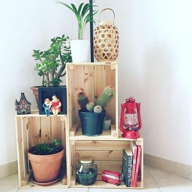 Red Lantern On Wooden Shelves