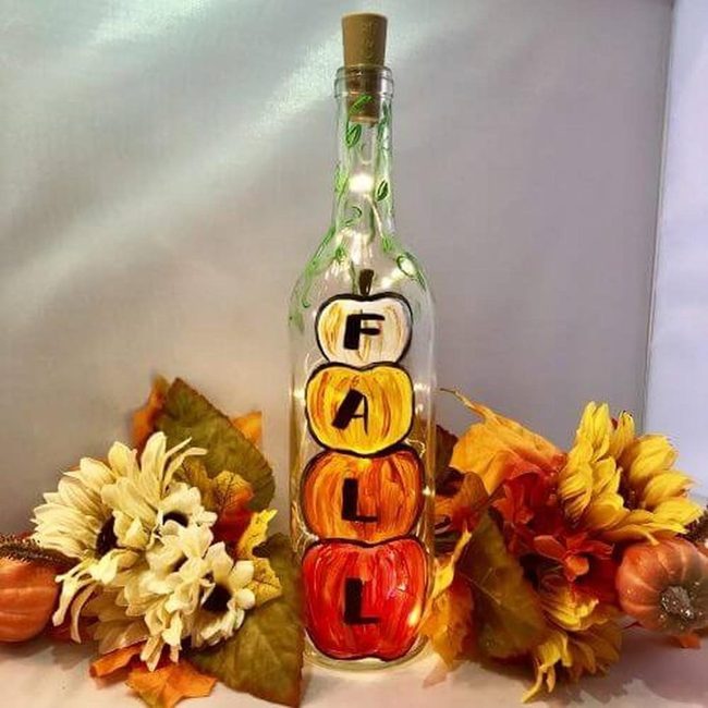 Hand-Painted Pumpkin Glass Bottle