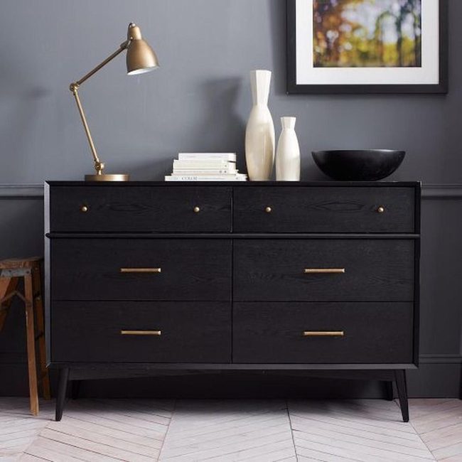 Black Dresser, Gold Accents, Calm Gray