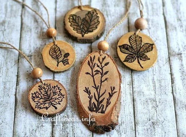 Burnt Wood Leaf Ornaments