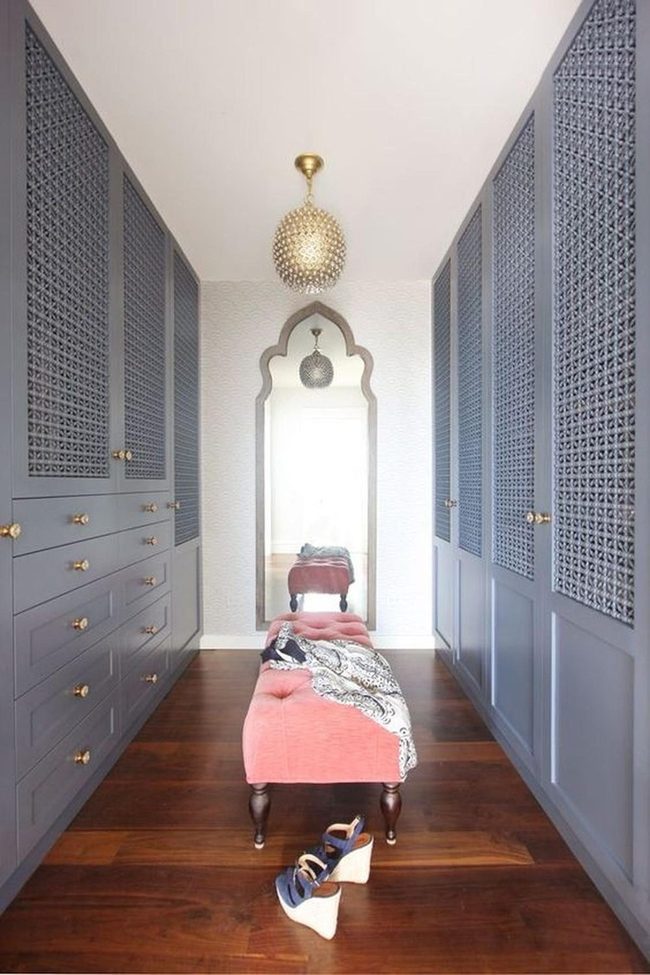 Blue Woven Cabinets Gold Hardware