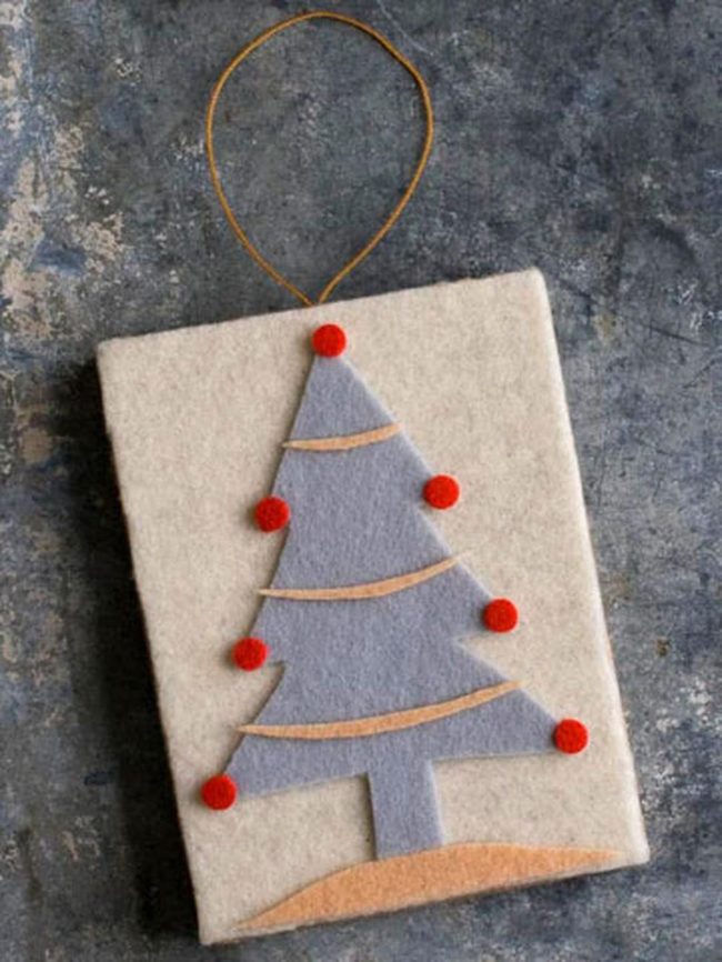 Gray Felt Tree With Red Pom-Poms