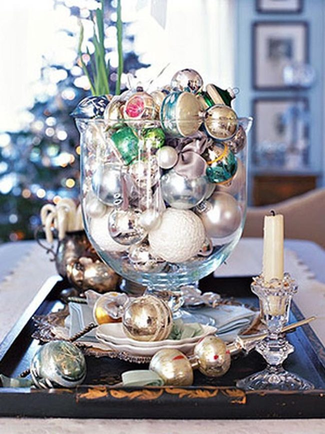 Metallic Ornaments In Crystal Bowl