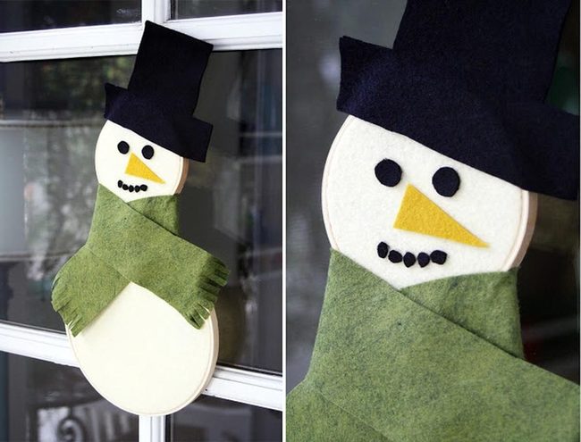 White Fabric Snowman Green Scarf