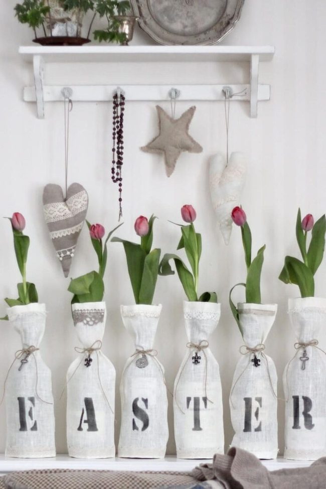 White Cloth Bags Single Tulip Vases