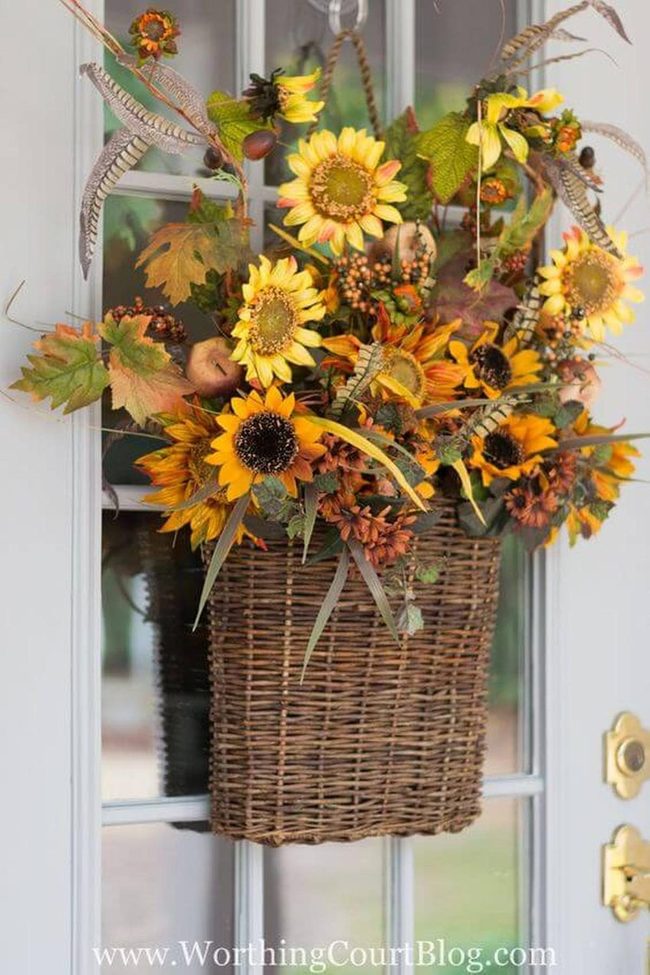 Golden Sunflowers Meet Autumn Leaves