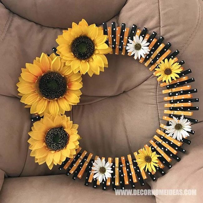 Yellow Clothespin Sunflower Wreath