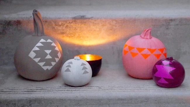 Geometric Pumpkins On Concrete