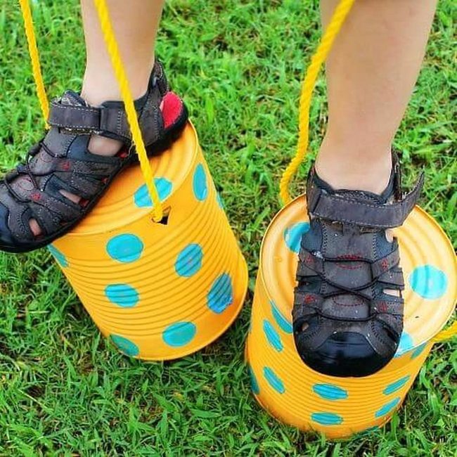 Yellow Polka Dot Tin Can Stilts