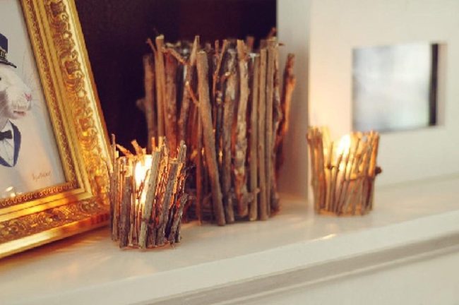 Wooden Candles Warm White Shelf