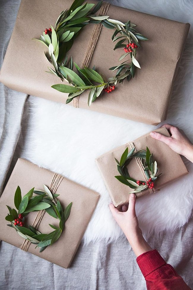 Brown Paper Packages With Berry Wreaths