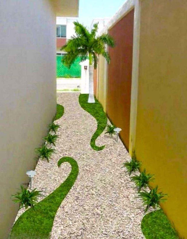 Green Grass Gravel Garden Path