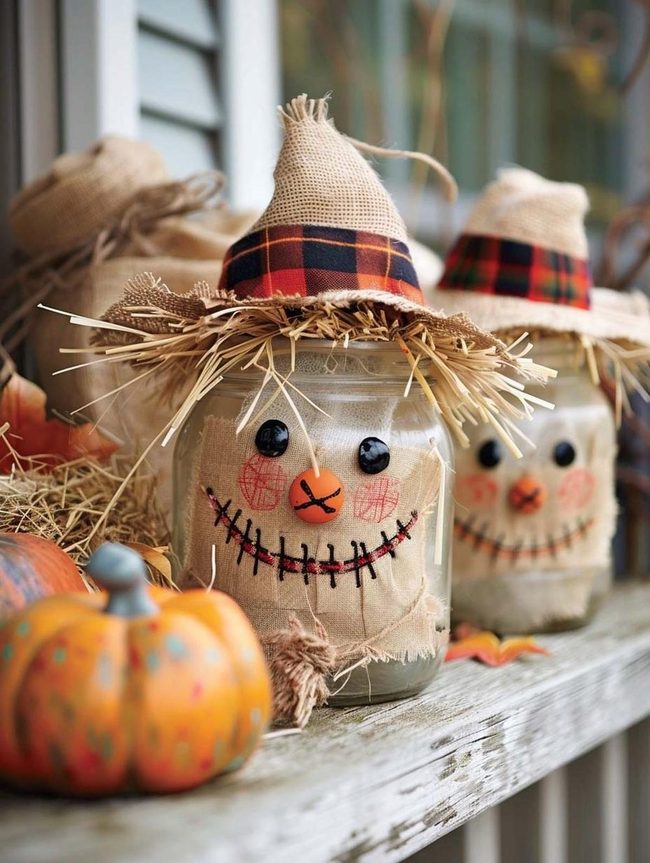 Scarecrow Faces Plaid Jars