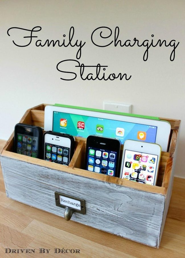 Gray Weathered Wood Device Organizer