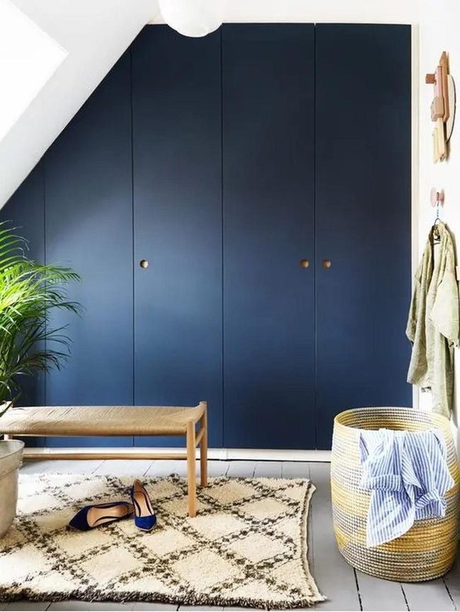 Dark Blue Doors, Natural Wood Warmth