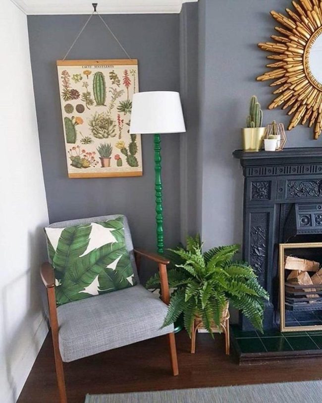 Grey Upholstered Chair With Walnut Frame