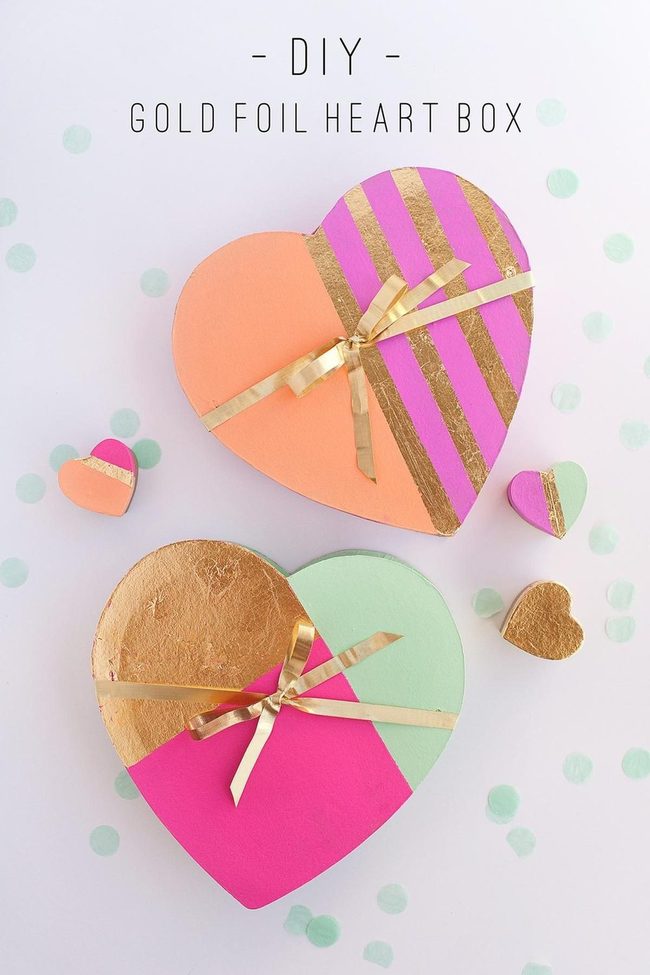 Gold Striped Heart Boxes Pastel