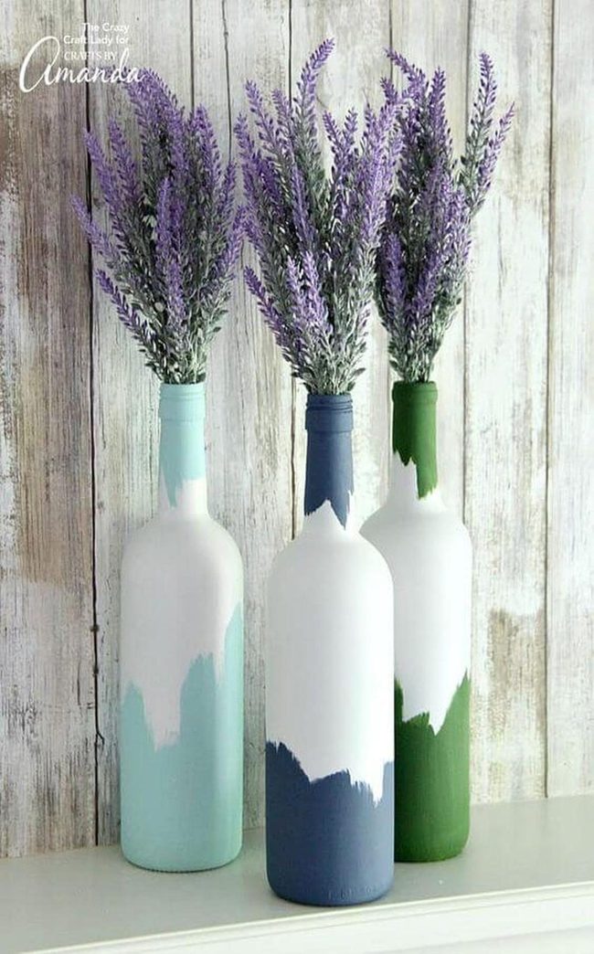 Painted Glass Bottles With Lavender