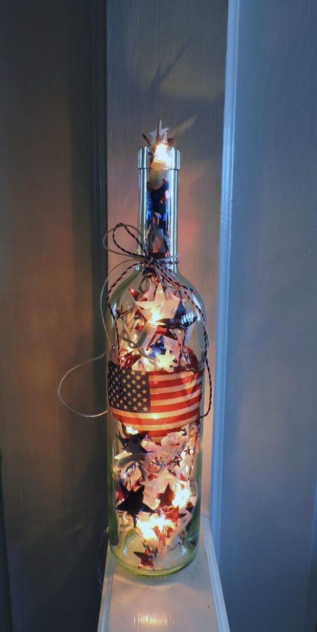 Illuminated Bottle With Patriotic Flag