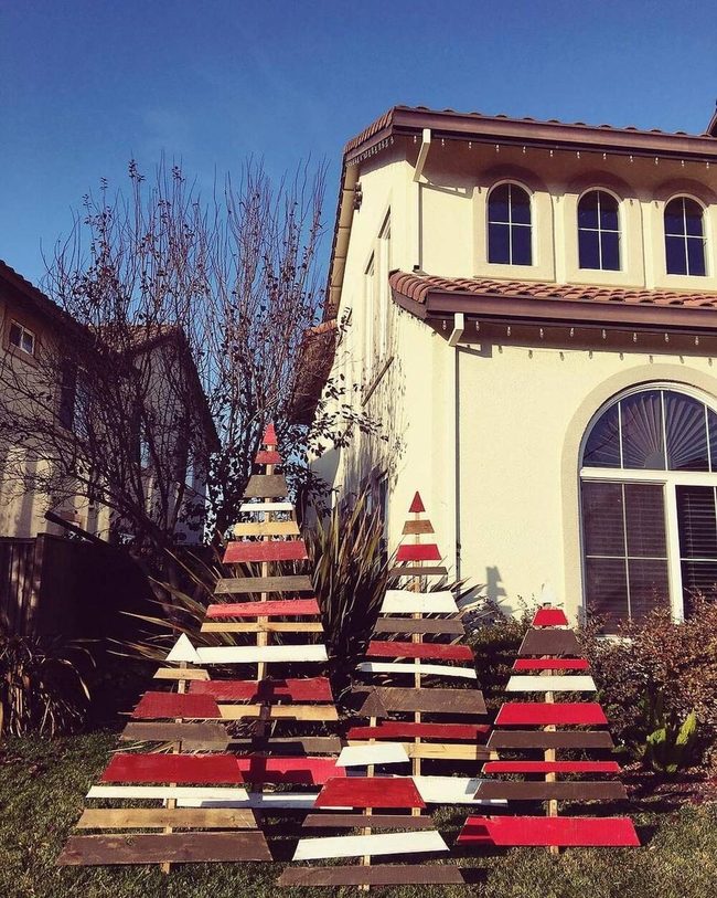 Painted Wood Trees In Bright Stripes