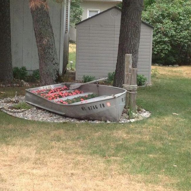 Weathered Boats Bursting With Blooms